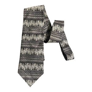 Vintage Oleg Cassini 100% silk men’s tie navy silver gray black art deco design